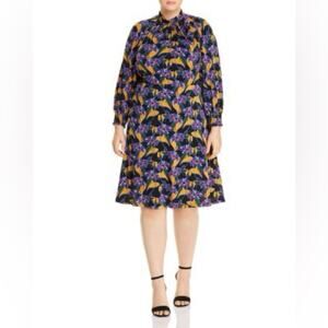 Adrianna Papell Leafy Hearts Floral Mockneck Dress Long Sleeve Plus Size 20w